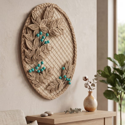 Oval Shaped Jute Braided Wall Hanging with Clay Berries (Pakistan)
