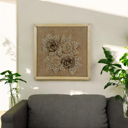 Burlap Wall Hanging Frame with cotton rope & Burlap Flowers
