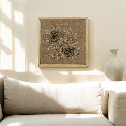 Burlap Wall Hanging Frame with cotton rope & Burlap Flowers