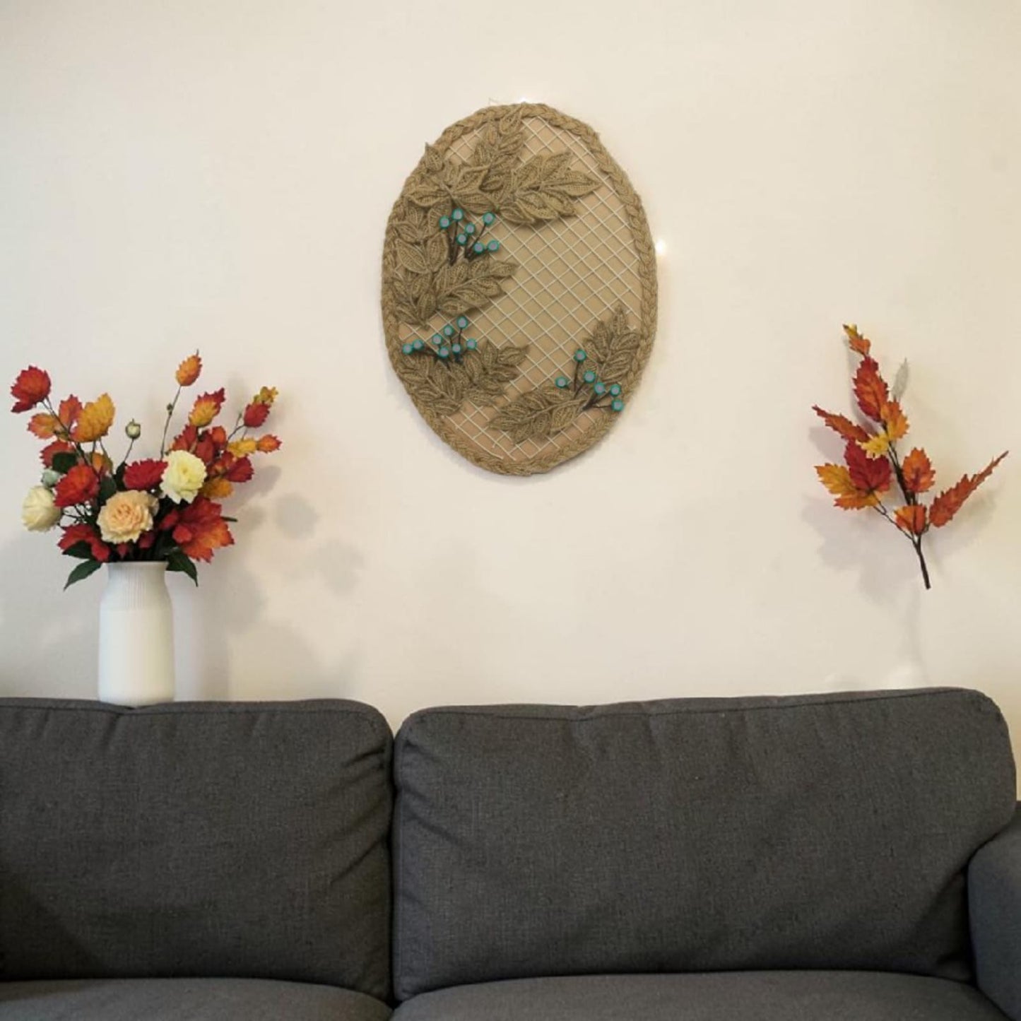 Oval Shaped Jute Braided Wall Hanging with Clay Berries (Pakistan)
