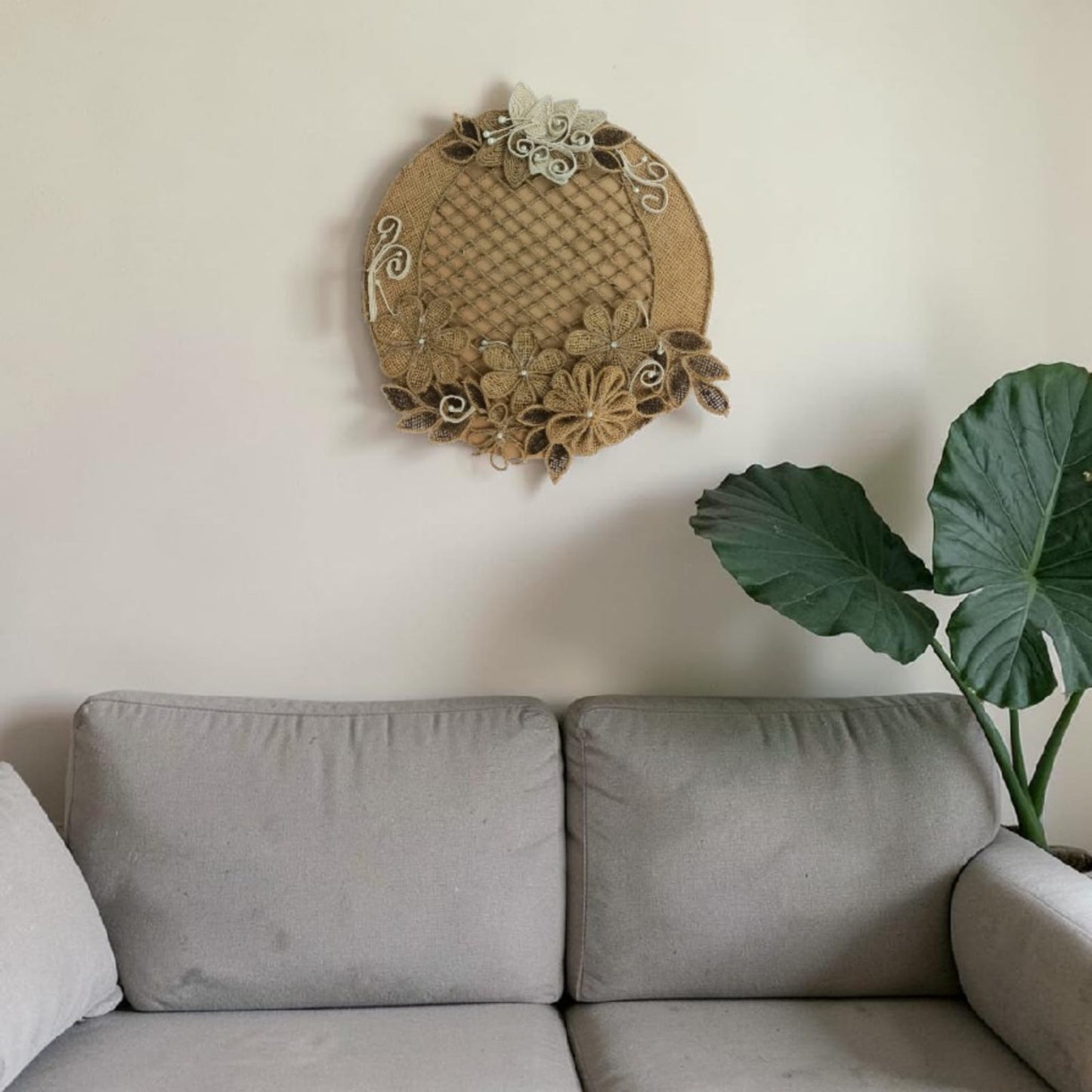 Round Cotton & Burlap Wall Piece  (Pakistan)