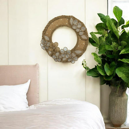 Jute Braided Ring Wall Hanging with Net Flowers (Pakistan)