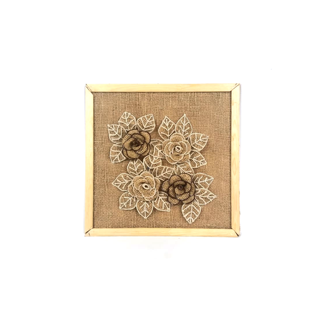 Burlap Wall Hanging Frame with cotton rope & Burlap Flowers