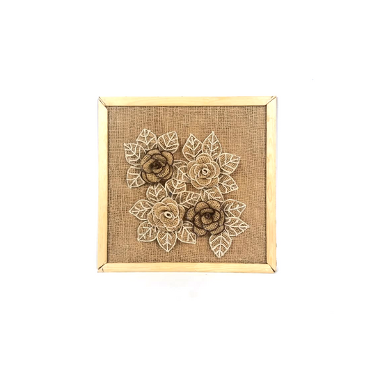 Burlap Wall Hanging Frame with cotton rope & Burlap Flowers