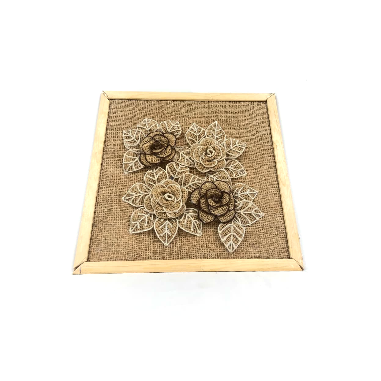 Burlap Wall Hanging Frame with cotton rope & Burlap Flowers