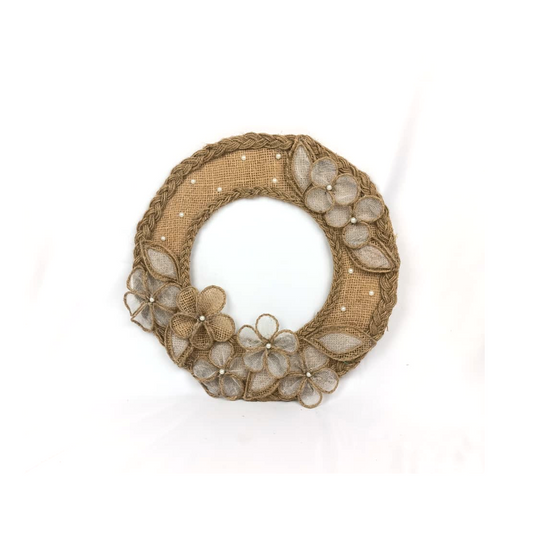 Jute Braided Ring Wall Hanging with Net Flowers