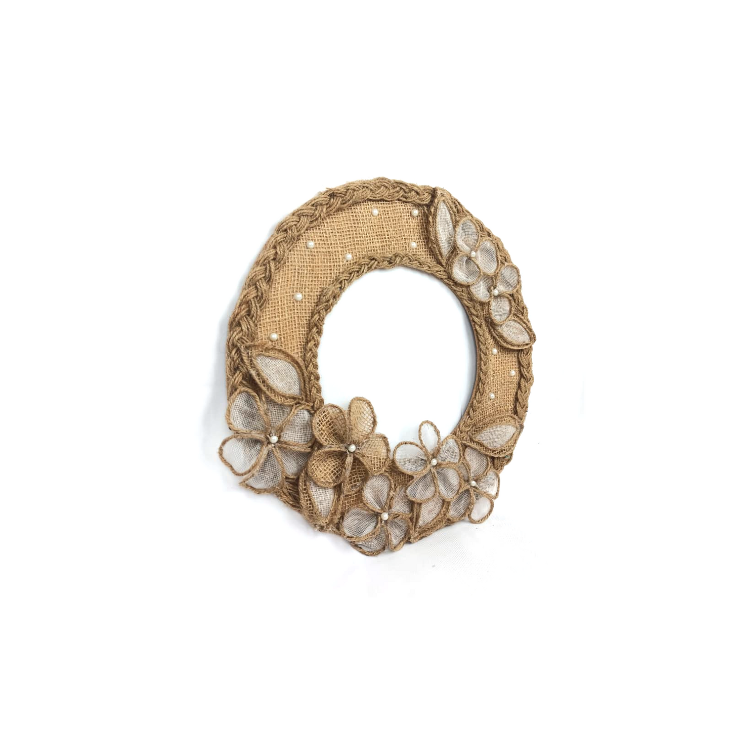 Jute Braided Ring Wall Hanging with Net Flowers (Pakistan)