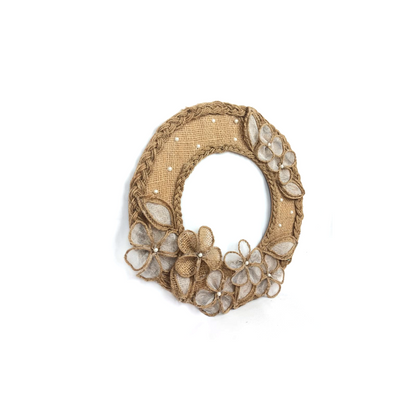 Jute Braided Ring Wall Hanging with Net Flowers (Pakistan)