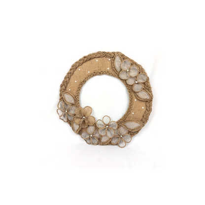 Jute Braided Ring Wall Hanging with Net Flowers (Pakistan)
