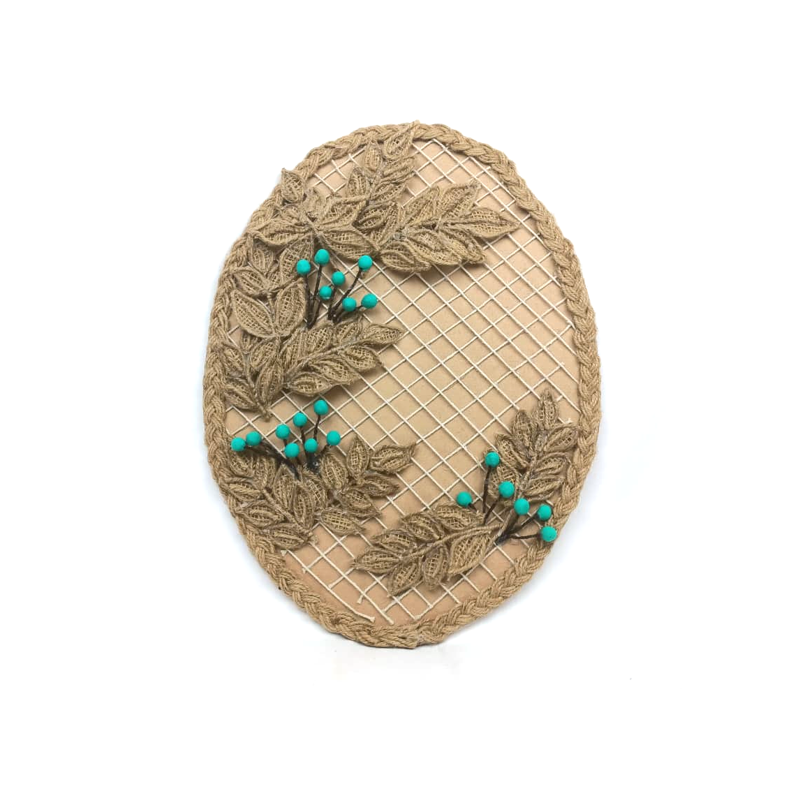 Oval Shaped Jute Braided Wall Hanging with Clay Berries (Pakistan)