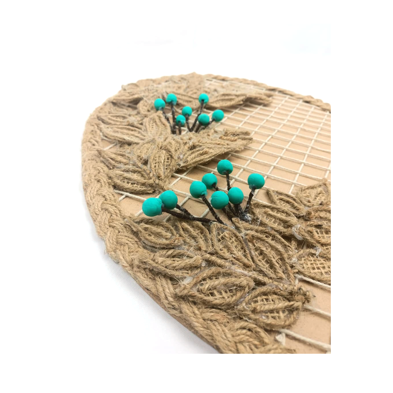 Oval Shaped Jute Braided Wall Hanging with Clay Berries (Pakistan)