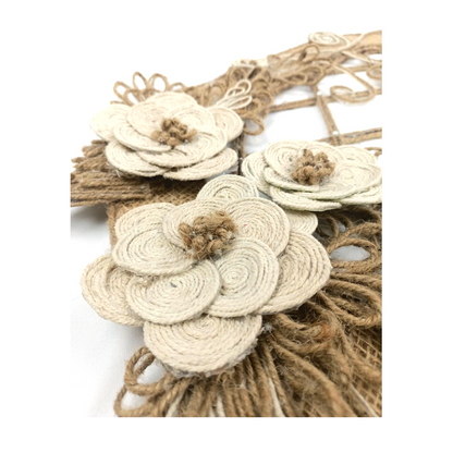 Round Rectangle Ring Jute & Burlap Wall Hanging with Cotton Rope Flowers (Pakistan)